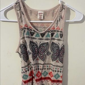 Tan Butterfly Patterned Tank Top